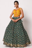 Printed Silk Bottle Green Lehenga