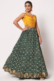 Printed Silk Bottle Green Lehenga