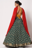 Printed Silk Bottle Green Lehenga