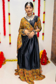 Printed Silk Flared Style Black Chaniya Choli