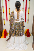 Printed Silk Flared Style White Chaniya Choli
