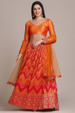 Printed Silk Orange And Red Lehenga