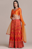 Printed Silk Orange And Red Lehenga