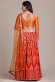 Printed Silk Orange And Red Lehenga