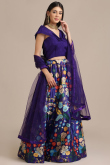 Printed Silk Purple A-Line Lehenga