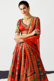 Printed Tomato Red Panelled Chinnon Lehenga 