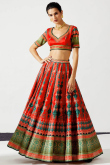 Printed Tomato Red Panelled Chinnon Lehenga 