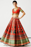 Printed Tomato Red Panelled Chinnon Lehenga 