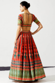 Printed Tomato Red Panelled Chinnon Lehenga 
