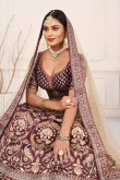 Printed Wine Maroon Satin Panelled Style Lehenga 