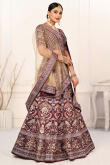 Printed Wine Maroon Satin Panelled Style Lehenga 