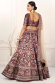 Printed Wine Maroon Satin Panelled Style Lehenga 