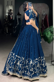 Prussian Blue Chinnon Lehenga with Sequins Work for Diwali