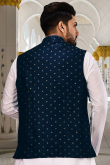 Prussian Blue Cotton Jacket Style Men Waist Coat