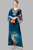 Prussian Blue Crepe Printed Long Kaftan Kurti