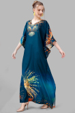 Prussian Blue Crepe Printed Long Kaftan Kurti