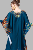 Prussian Blue Crepe Printed Long Kaftan Kurti
