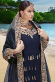 Prussian Blue Georgette Embroidered Anarkali Suit