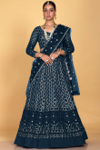 A Line Lehenga in Georgette Prussian Blue for Wedding 