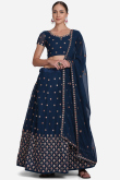 Prussian Blue A Line Wedding Wear Lehenga in Georgette