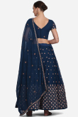 Prussian Blue A Line Wedding Wear Lehenga in Georgette