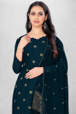 Prussian Blue Georgette Embroidered Straight Cut Churidar Suit