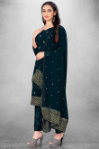 Prussian Blue Georgette Embroidered Straight Cut Churidar Suit