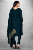 Prussian Blue Georgette Embroidered Straight Cut Churidar Suit