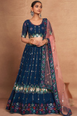 Prussian Blue Georgette Sequins Embroidered Flared Style Lehenga