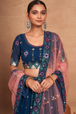 Prussian Blue Georgette Sequins Embroidered Flared Style Lehenga