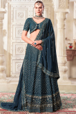 Prussian Blue Georgette Sequins Embroidered Lehenga For Sangeet 