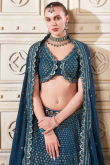 Prussian Blue Georgette Sequins Embroidered Lehenga For Sangeet 