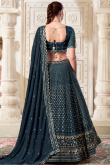 Prussian Blue Georgette Sequins Embroidered Lehenga For Sangeet 