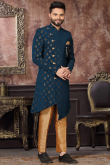 Prussian Blue Jacquard Men's Sherwani