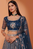 Prussian Blue Net A-Line Wedding Wear Lehenga