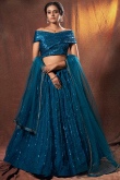 Prussian Blue Net Embroidered Lehenga Blouse