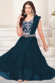 Prussian Blue Plain Georgette A Line Style Lehenga For Sangeet 