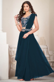 Prussian Blue Plain Georgette A Line Style Lehenga For Sangeet 