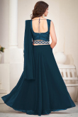 Prussian Blue Plain Georgette A Line Style Lehenga For Sangeet 