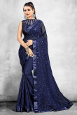 Prussian Blue Poly Georgette Embroidered Saree