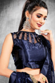 Prussian Blue Poly Georgette Embroidered Saree