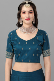Prussian Blue Satin Embroidered Lehenga