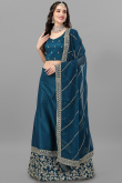 Prussian Blue Satin Embroidered Lehenga