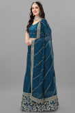 Prussian Blue Satin Embroidered Lehenga