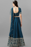 Prussian Blue Satin Embroidered Lehenga