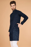Prussian Blue Silk Blend Men's Kurta With Sequins Work For Festival