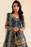 Prussian Blue Soft Silk Embroidered A Line Lehenga 
