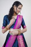 Prussian Blue Weaved Zari Silk South Indian Style Lehenga