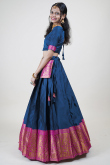 Prussian Blue Weaved Zari Silk South Indian Style Lehenga