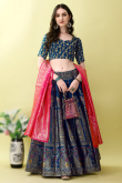 Prussian Blue Woven Zari Art Silk Panelled Style Lehenga